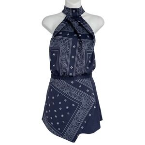 Stylestalker Bandana Print Halter‎ Mini Dress Size Small Navy Built in Shorts